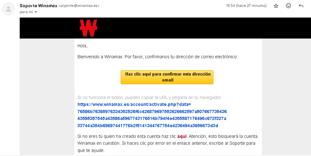 Winamax Confirmar Mail