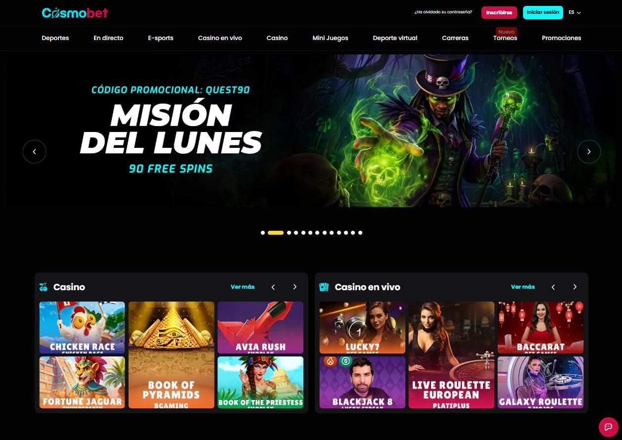 Página principal de Cosmobet